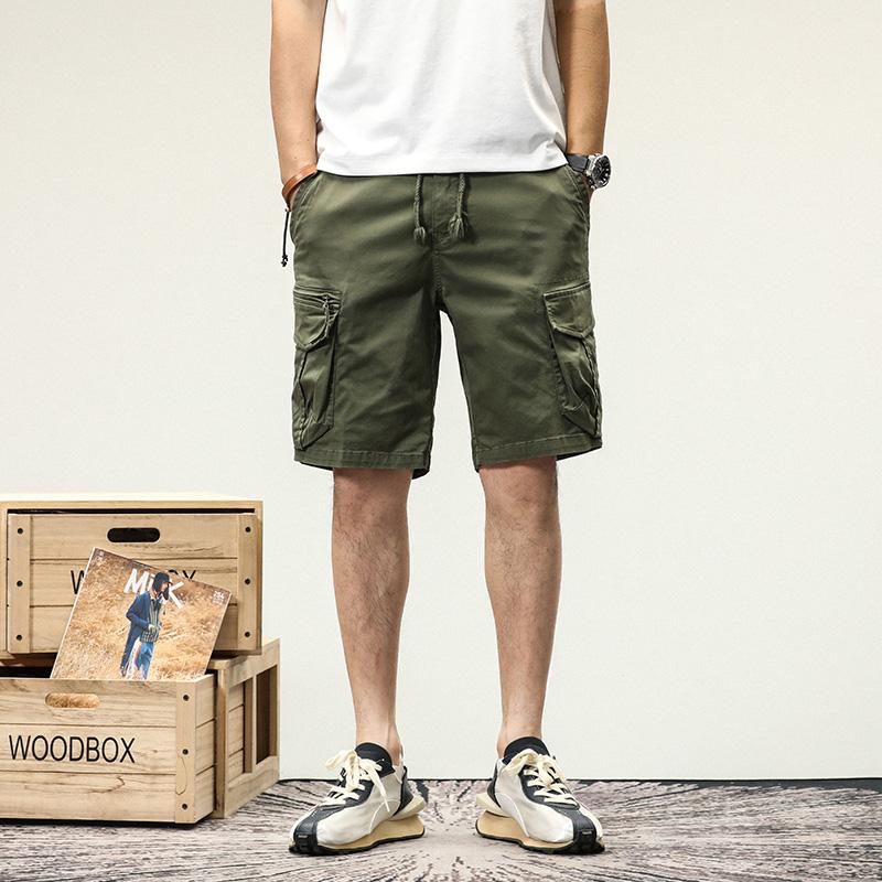

Cargo Shorts Men Summer Thin Loose Young Fashion Black High Waisted Pockets Boy Fast Half Trousers 38 зелений
