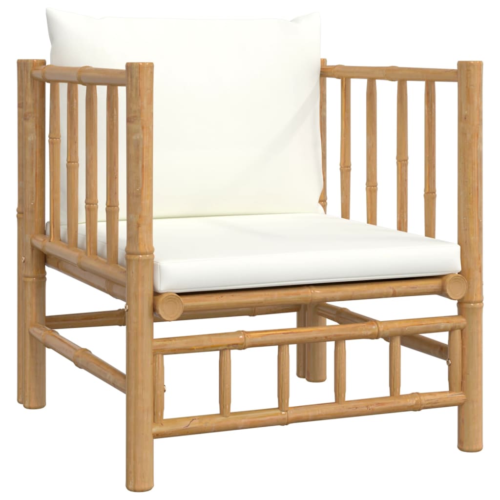 6 Piece Garden Lounge Set with Cream Colored Cushions Bamboo