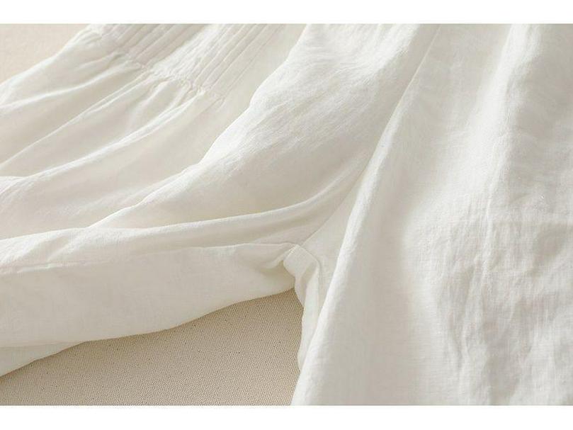 Women's Retro Pleated Cotton & Linen Wide-Leg Skirt Pants - High-Waisted Simple Solid Color
