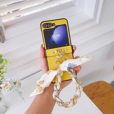 Étui de protection en cuir avec dragonne de luxe pour Samsung Galaxy Z Flip 6 5 4 3 Flip6 Flip5 Flip4 Flip3 5G 5G