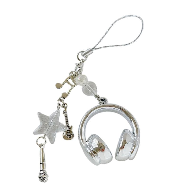 

Compact Star Music Note Backpack Hanging Ornament Accessory Headphone Design Keyring Phone Chain Creative Gift Giving срібний