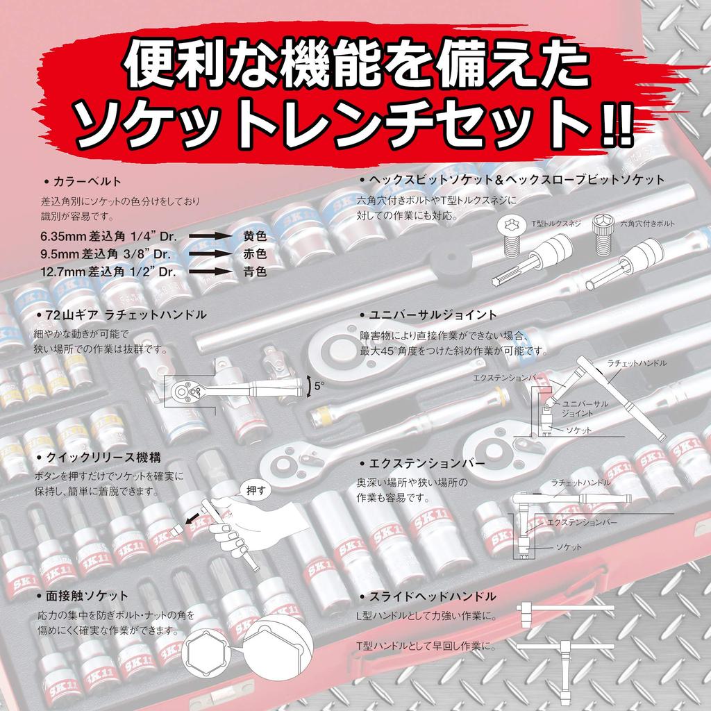 SK11 Full Socket Wrench Set Drive 65 Points 1 Set (SK11) TS-2465M Angle 6.3mm 9.5mm 12.7mm