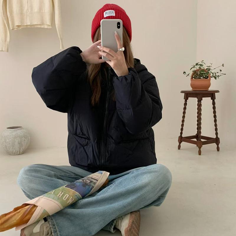 Winter down jacket women's short 2024 niche Korean hooded white duck down loose puff bread jacket tide