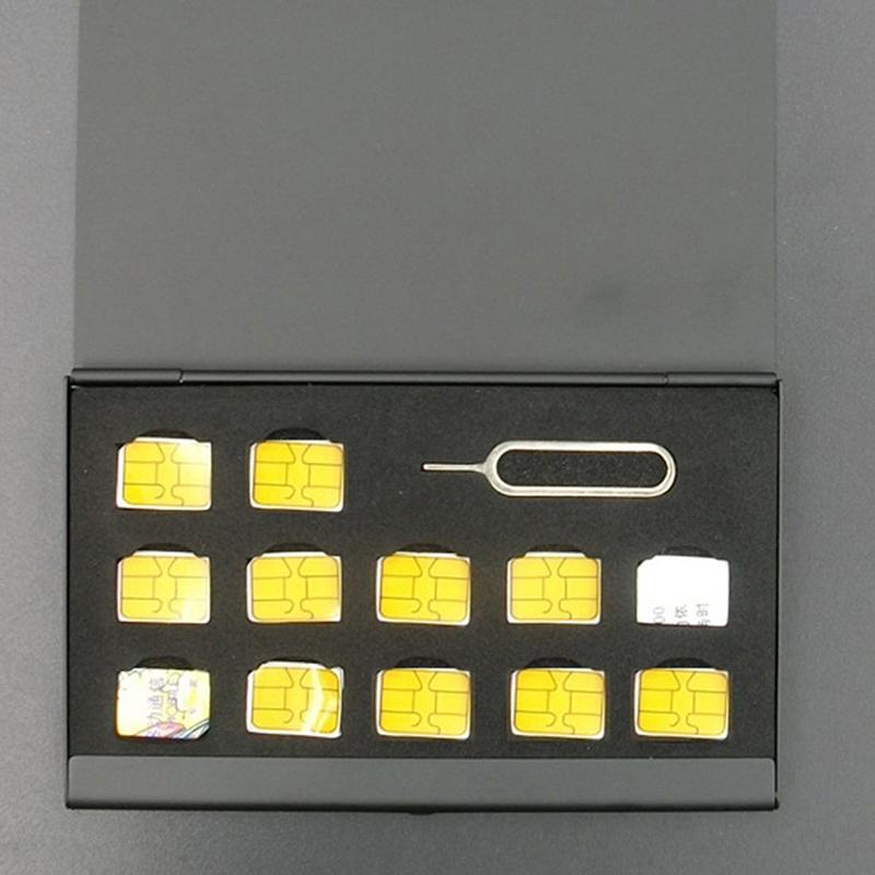 12-Slots-Nano+1-Slot-Card-Pin Aluminum Portable Sim Micro Pin Sim Card Nano Memory Card Storage Box Case Protector Holder
