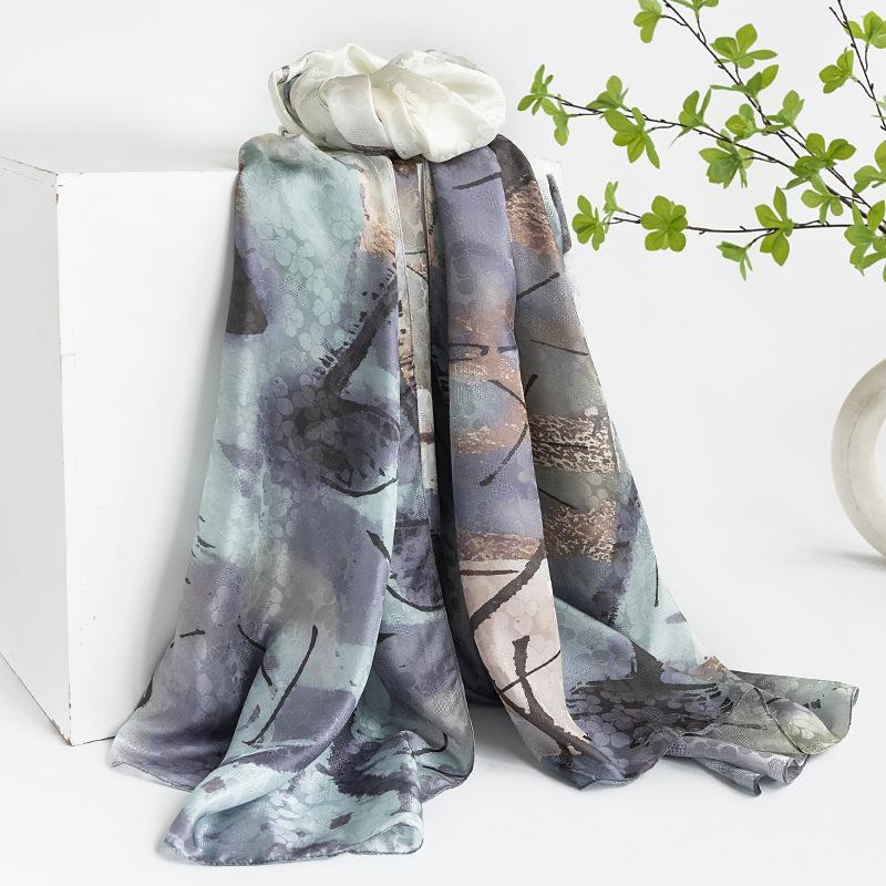 Mulberry silk silk scarf gift box  spring and summer versatile Xiangyang oil color printing long yarn sunscreen shawl