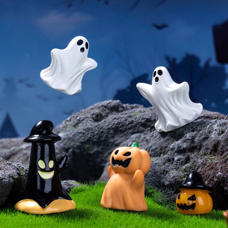 Halloween Pumpkin Ghost Micro Landscape Figurines Cute Small Ornaments Creative DIY Home Decoration Accessories Gifts