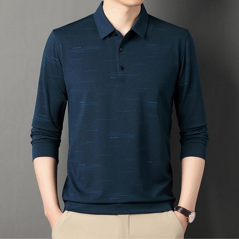Мужская рубашка-поло с длинными рукавами среднего и пожилого возраста — фото 7