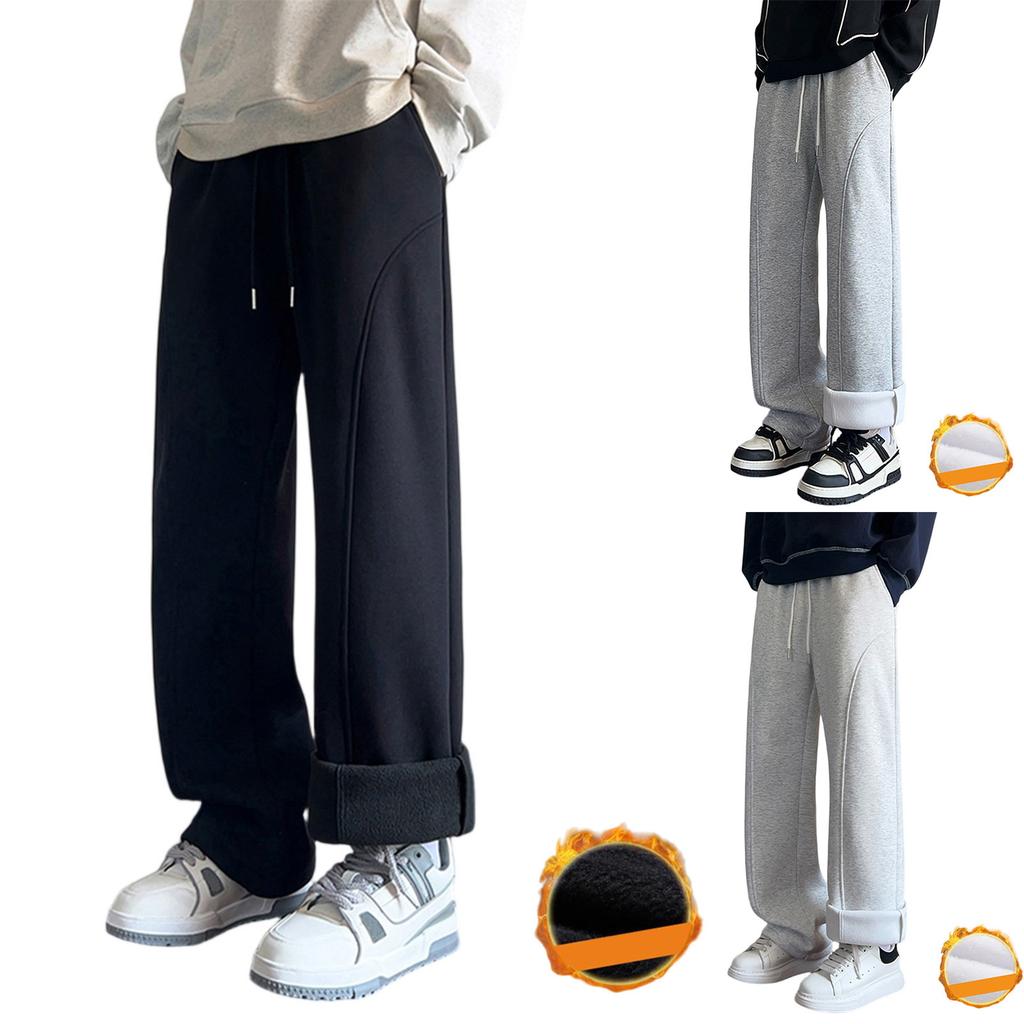Men's Solid Color Loose Wide Leg Fleece Sweatpants Men's Casual Fashion Fleece Sweatpants
