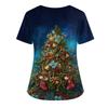 Women's Short Sleeved Christmas Printed V-neck Buttonable Side Slit Top T-shirt