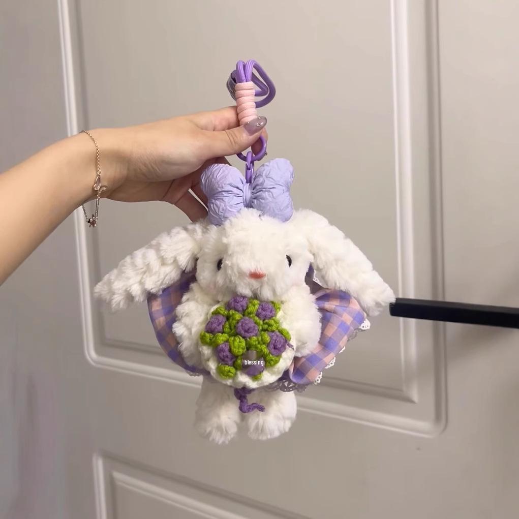 

Lop-Eared Rabbit Plush Keychain with Bow and Hand Bouquet 18cm
