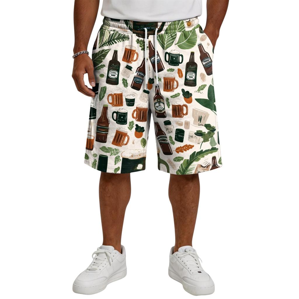 Men’s Casual Drawstring Shorts with Festival Print Relaxed Fit Knee Length Soft Fabric Comfortable Waistband