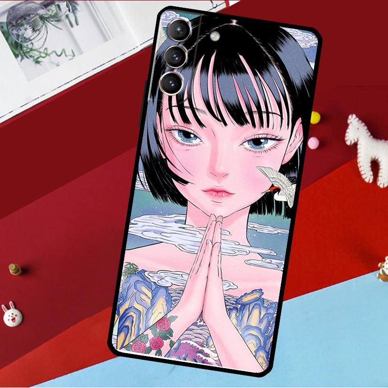 Cartoon Girl Aesthetic Funda For Samsung Galaxy S26 S25 S24 S22 S23 Ultra Plus S20 S21 FE S9 S10 S25 FE Phone Case