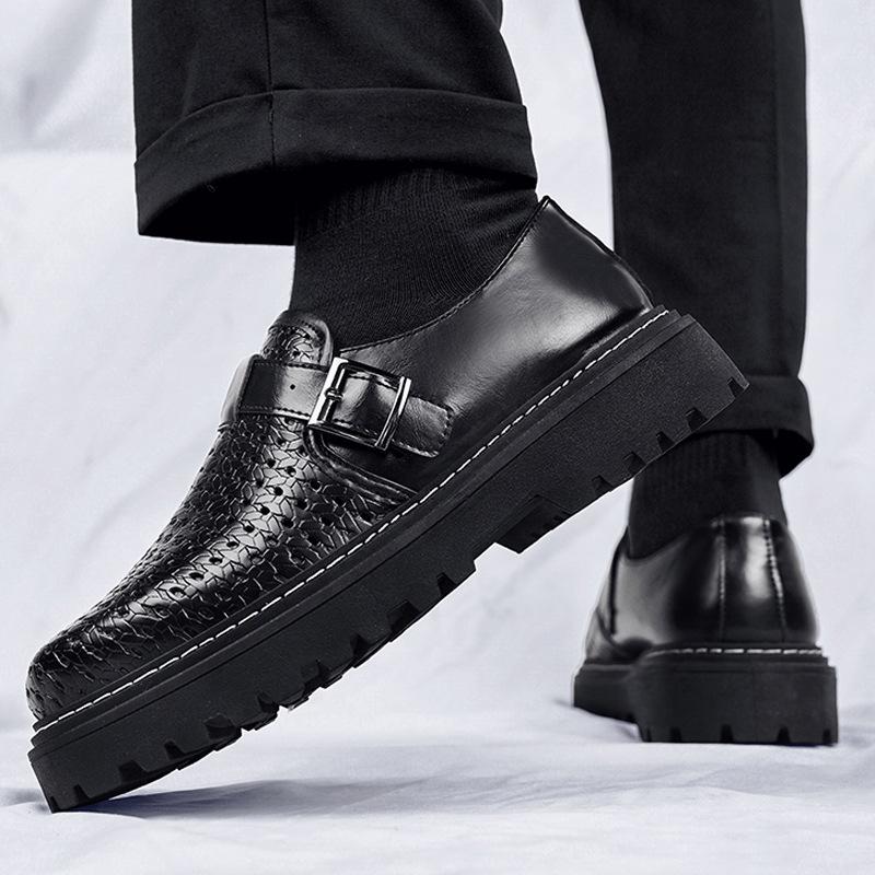 

Premium commuter thick-soled trendy shoes punching hollowed-out one-pedal breathable heightening leather shoes men s business casual shoes 44 чёрный