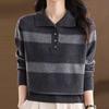 Navava Casual Color Block Striped Collar Long Sleeve Knit Top Nk3546