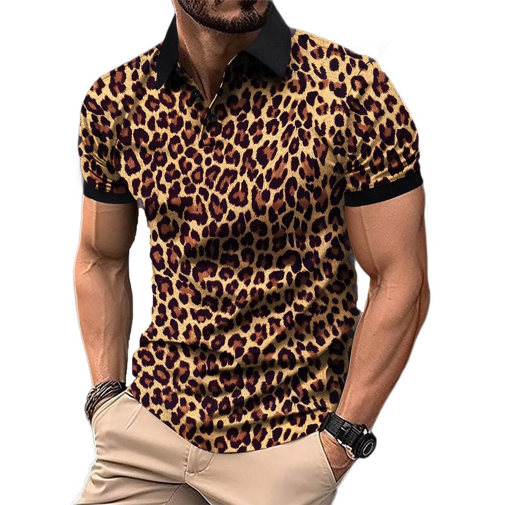 Men's Summer Fashion Leopard Print Casual Short Sleeve T-shirt Men