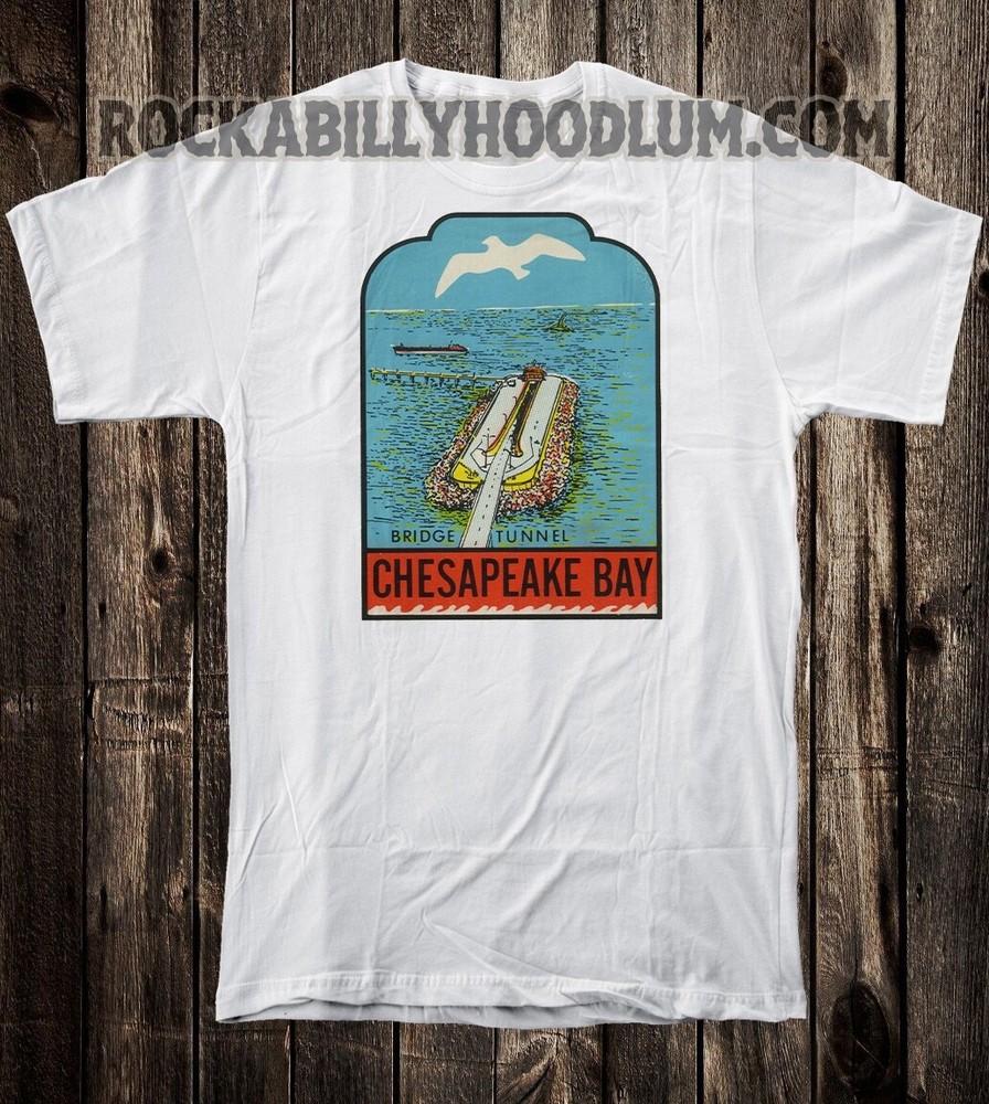 Retro Travel Tee T Shirt 100% Cotton Tourist Chesapeake Bay bridge and Tunnel