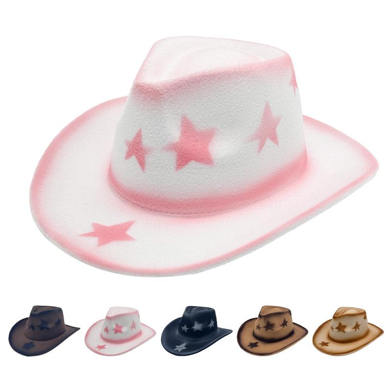 Cappello di Lana a Forma di Cuore, Cappello Jazz per Coppia Uomo e Donna, Cappello a Cilindro Western da Cowboy Spruzzato a Stella a Cinque Punte