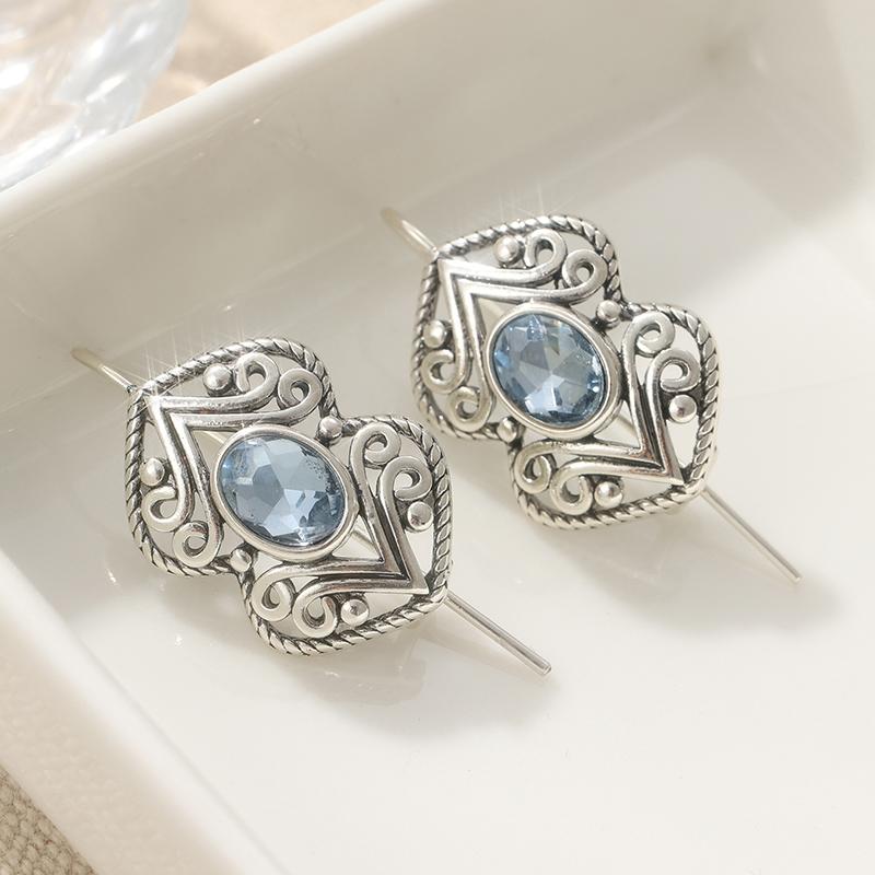 Винтажные посеребренные резные серьги-подвески с синтетическими цирконами для женщин, великолепные, изысканные, полые серьги-подвески, ювелирный подарок Blue