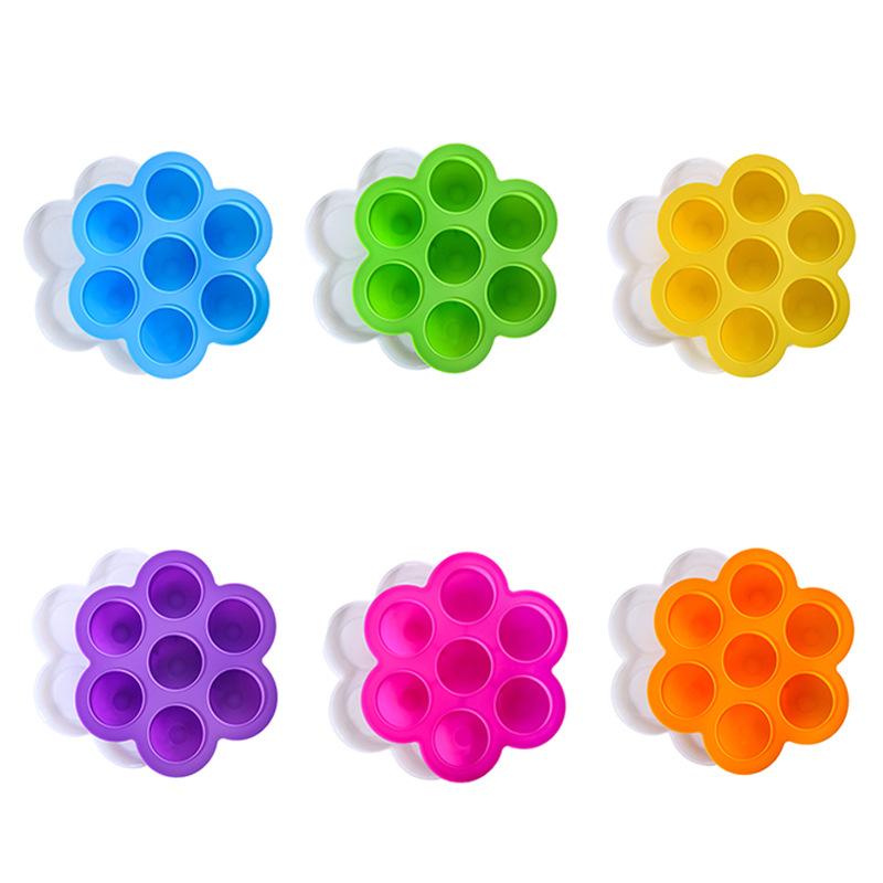 130g Silicone Supplementary Food Box 7-hole with Lid Children's Snack Fresh-keeping Box Ice Grid Air Fryer Egg Steamer