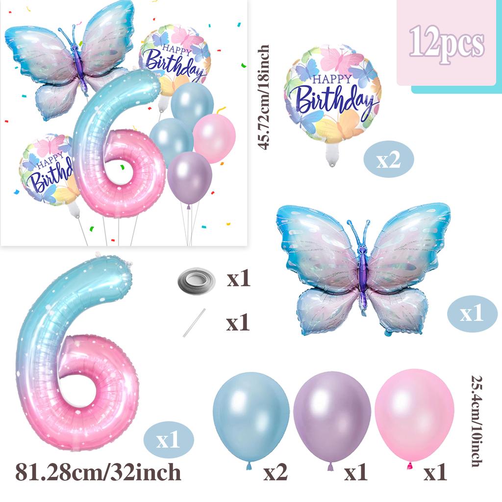Gradient Color Digital Butterfly Balloon Set 32 Inch Digital Aluminum Foil Balloon Birthday Party Anniversary Decoration (0-9)