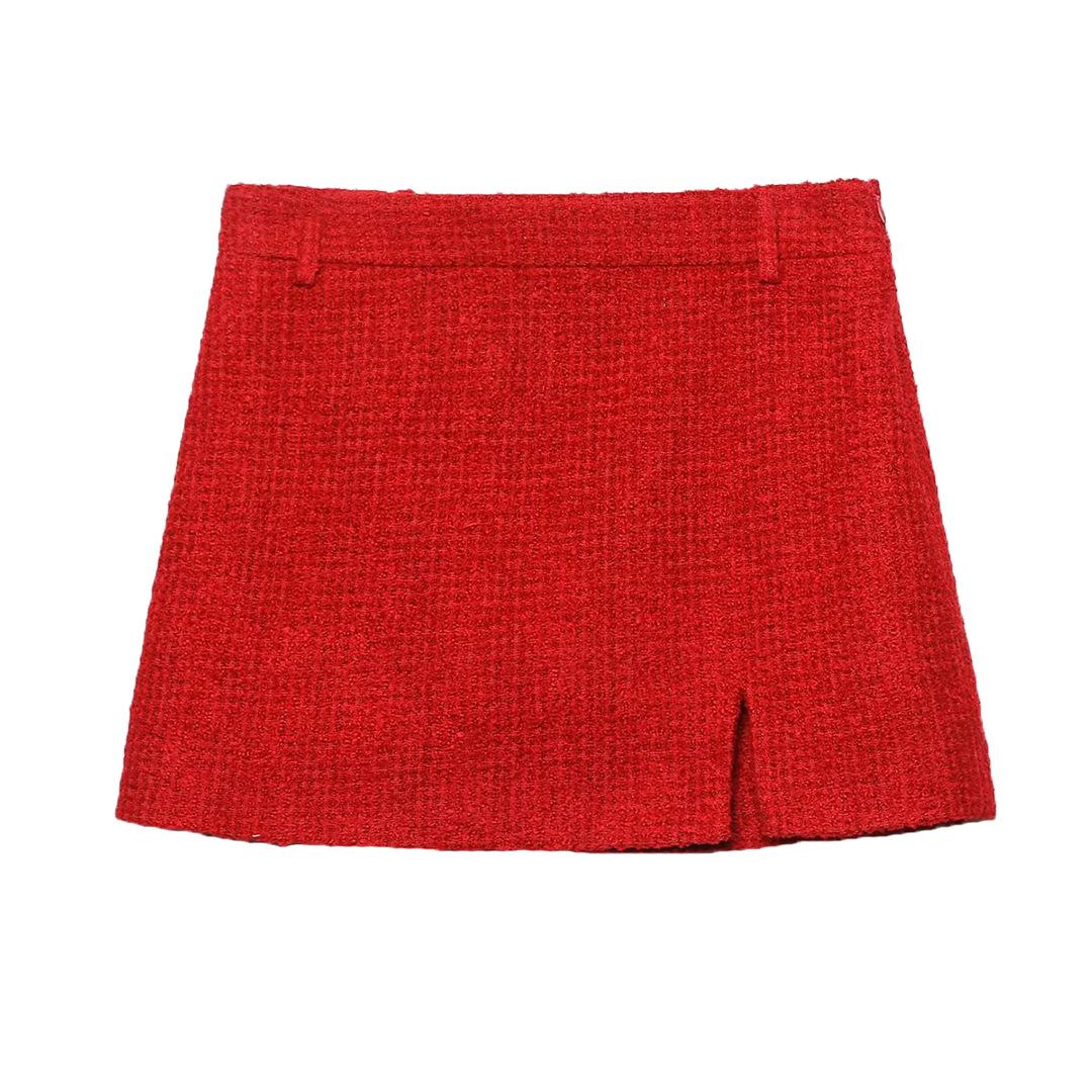 Cross-border women s clothing wholesale, European and American style round neck textured double-breasted small fragrant jacket + textured short skirt XS