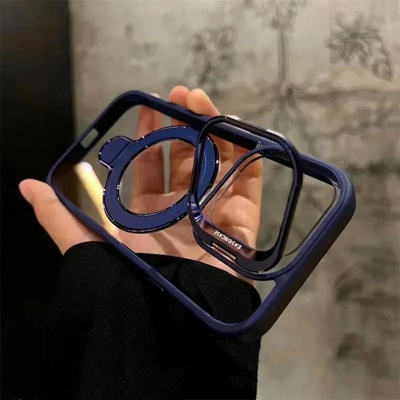 Luxury Ring Magnetic Glass Lens Stand Phone Case for iPhone 17 16 11 13 14 12 15 17 Pro Max Air Magsafe Clear Protect Cover