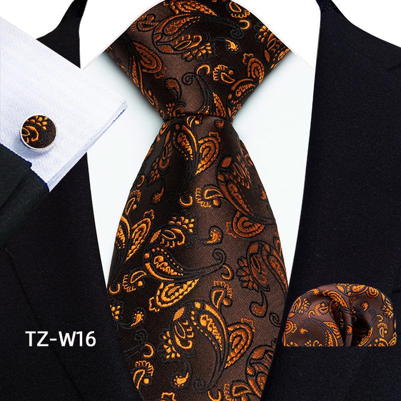Floral Striped Paisley Literary Style Men'S Tie Pocket Towel Cuffs Three Pieces