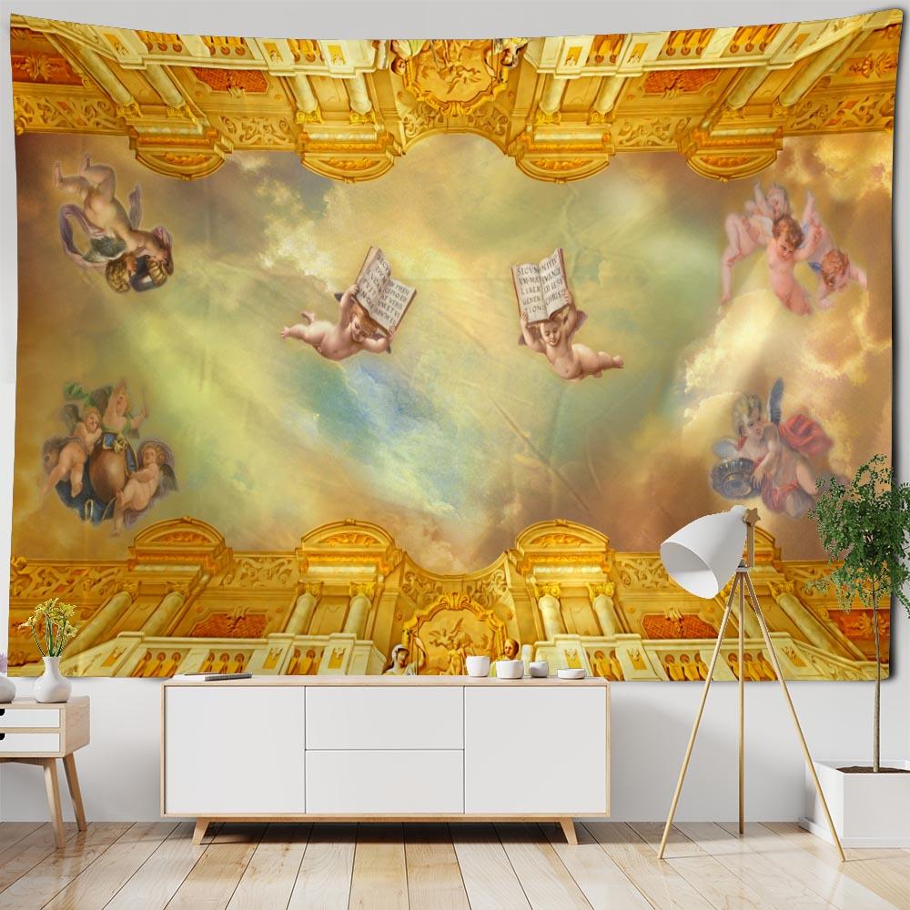 European Style Oil Painting Printed Tapestry Hippie Wall Decoration Bohemian Psychedelic Ceiling Decoration Sofa Sheets