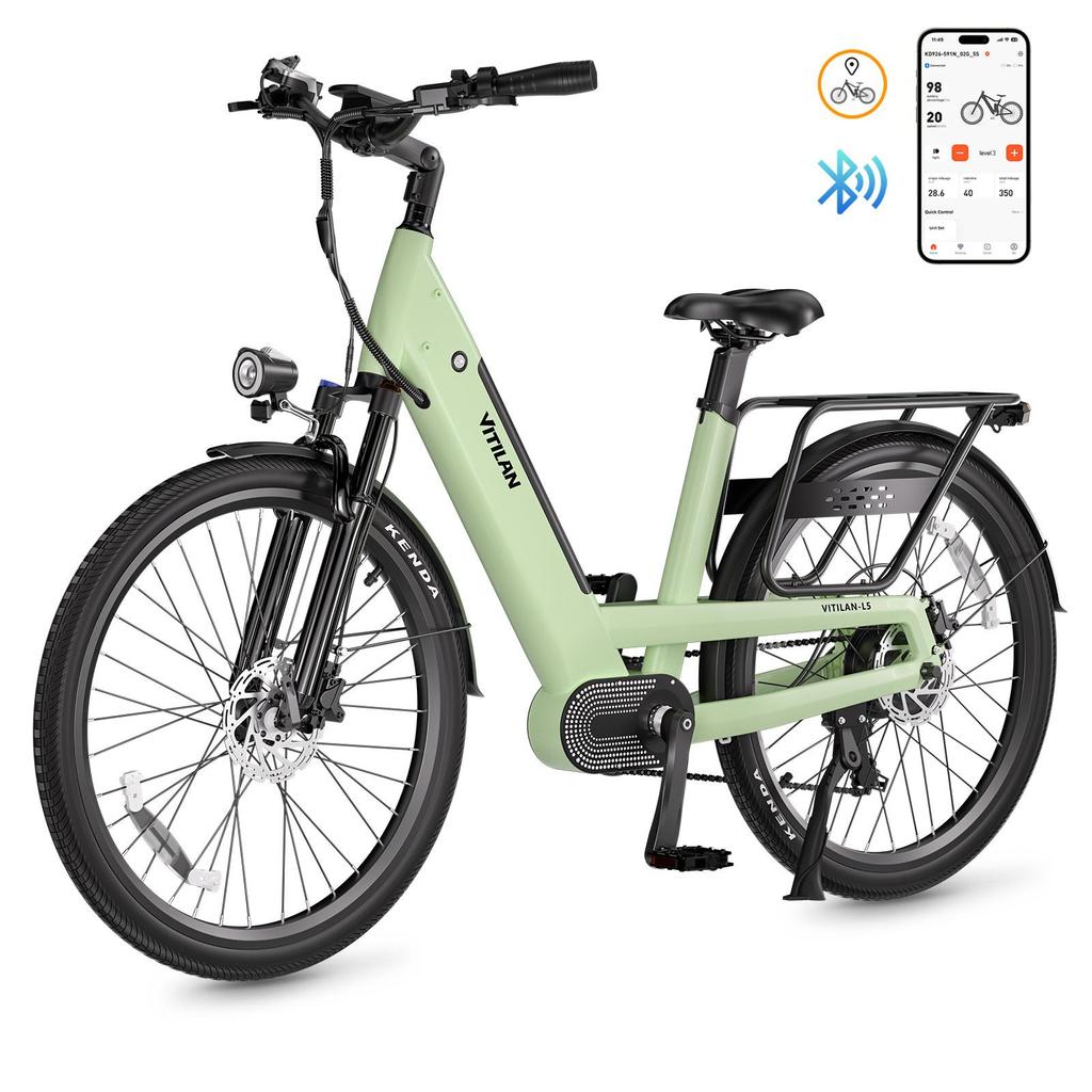 Electric Bicycle Vitilan 26" 500W Motor City Ebike 48V 15AH Max Range 90Km Load 150Kg APP Connection 7 Speed L5