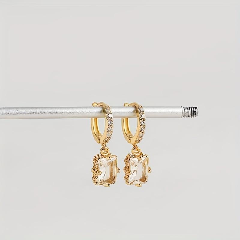 Trendy Colorful Zircon Square Dangle Earrings for Women Exquisite Gold Color Geometric Ear Accessories Party Jewelry