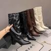 Retro Western Cowboy High Tube Boots Women's Pointed Toe Knight Long Boots Fashionable Streetwear Autumn Winter Long Botas Shoes