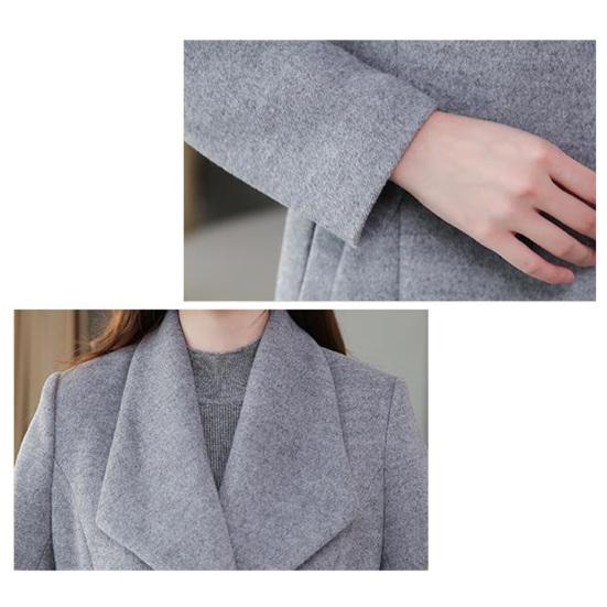 Palton de lână tiv largi Rezistent la frig Căldură damă Casual dublu piept haină de iarnă de lână de culoare pură pentru muncă