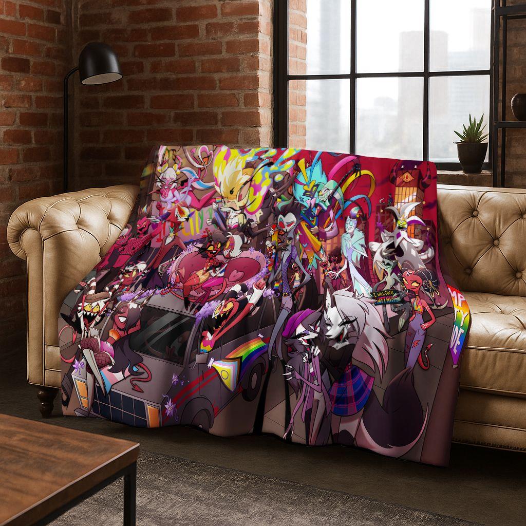 3D H-Helluva Boss Blitzo H-Hazbin Hotel Cartoon Flannel Blanket,Cozy Soft Throw Blanket for Home Bedroom Bed Sofa Cover Gift Kid