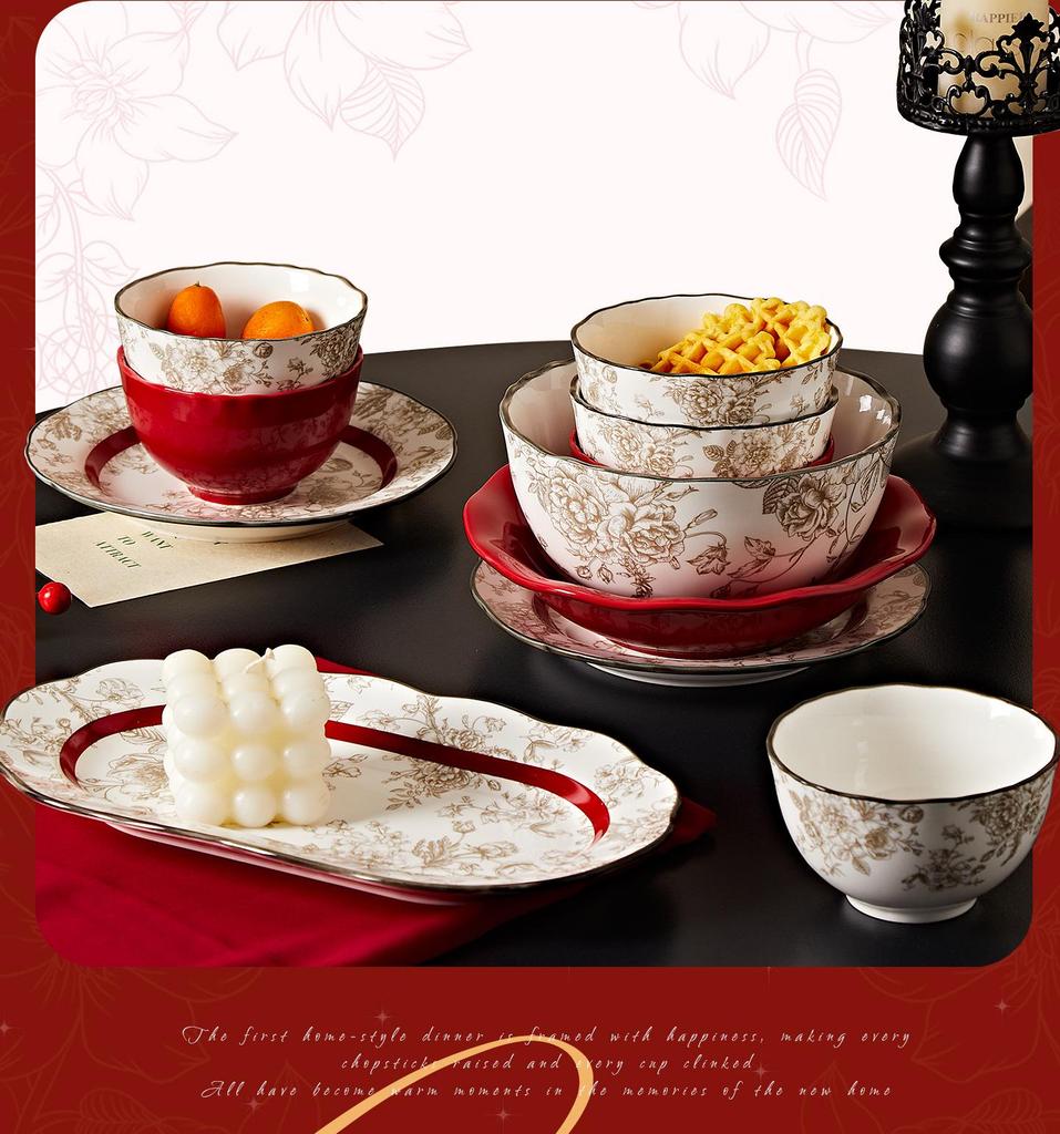 French Rose Engagement Dinnerware Set: Wedding & Housewarming Gift for Newlyweds