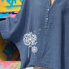 Women Shirt Lapel Buttons Half Placket Batwing Long Sleeve Shirt Tops Loose Fit A-Line Dandelion Print Casual