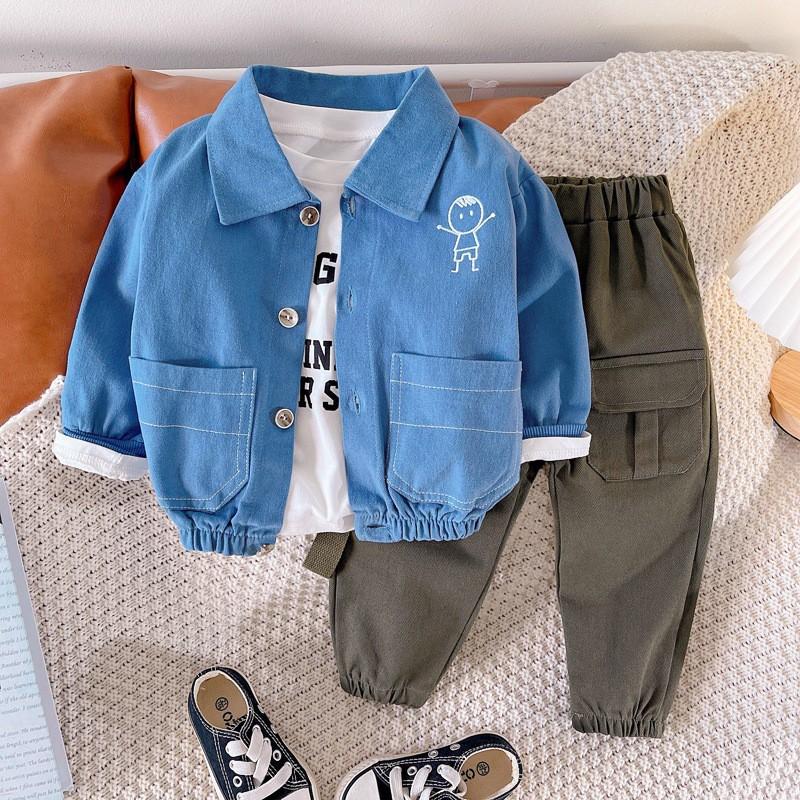 Toddler Boys 3-Piece Set Casual Outfit Cartoon Jacket Pants Top