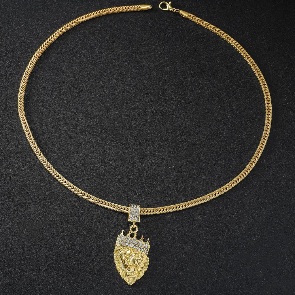 European and American Men's Hip-hop Domineering Crown Lion King Necklace Lion Necklace