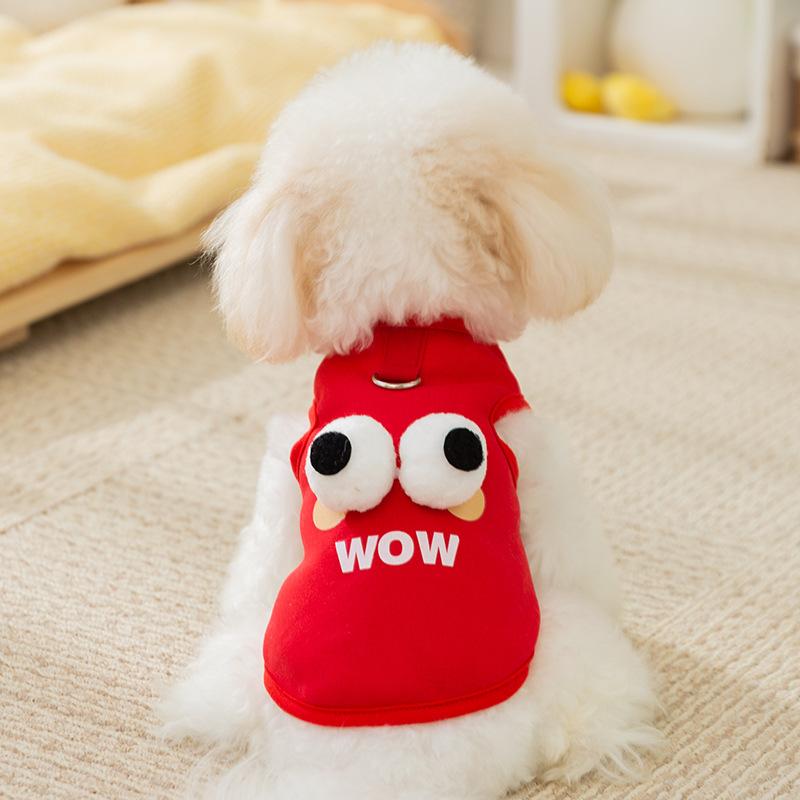 Cute Eye Print Pet Hoodie Thin Fleece Dog Cat Sweater Warm Two Legs Outfit Winter Clothes Leash Hole Design Soft Thermal Pet Clothing