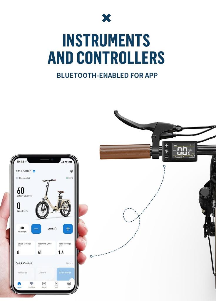 Skládací elektrokolo ONESPORT 20" 250W motor Maximální rychlost 25 km/h 48V 17AH Maximální dojezd 120 km Nosnost 150 kg OT16