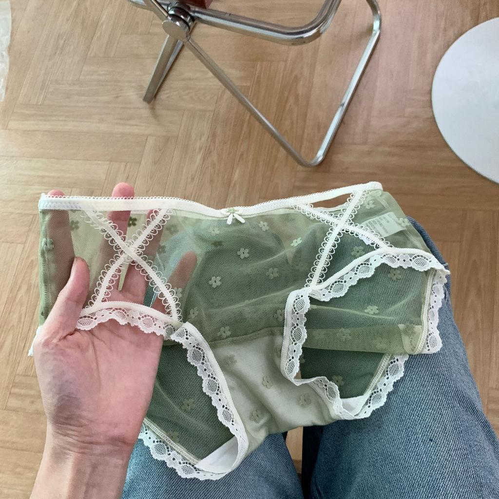 Ladies Spring Summer Sexy Hollowed Out Lace Mesh 10A Antibacterial Mid Waist Panties