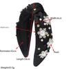 Women Christmas Snowflake Hairband Fashion Satin Studded with Rhinestone Pearls Headband Girls Party Hair Styling Accessories