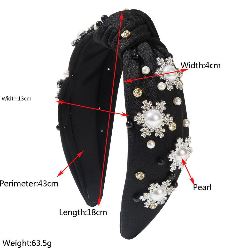 Women Christmas Snowflake Hairband Fashion Satin Studded with Rhinestone Pearls Headband Girls Party Hair Styling Accessories