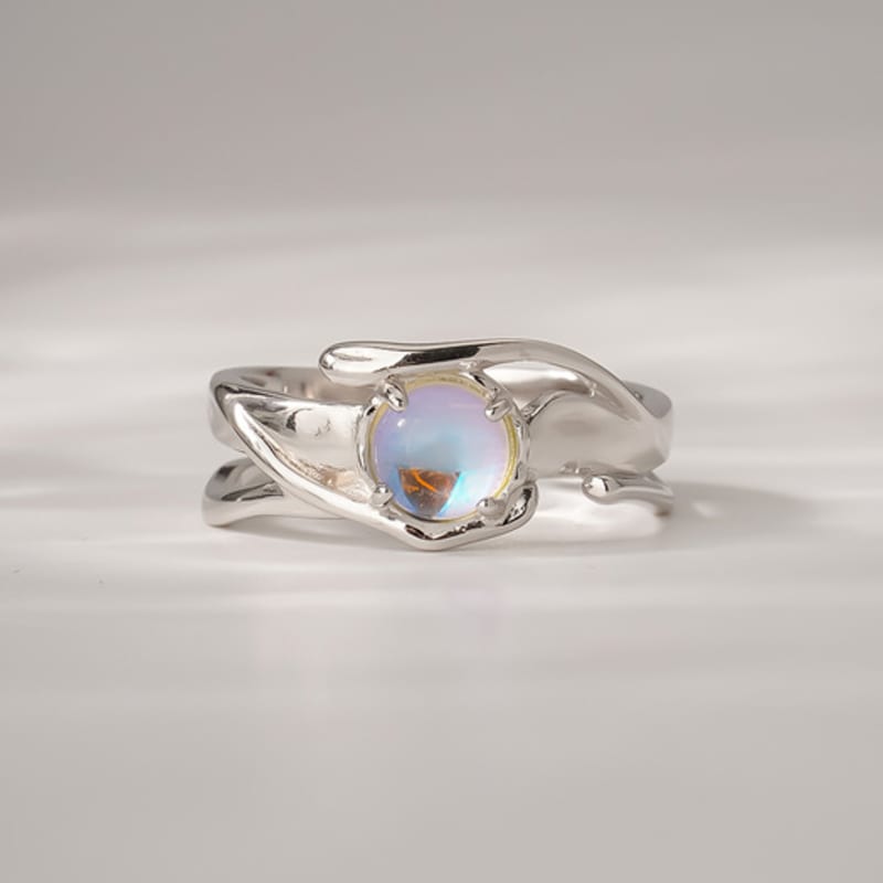 JEWNEL Silver925 Ocean Wave Eternal Stone Bold Open Ring Silver Ring