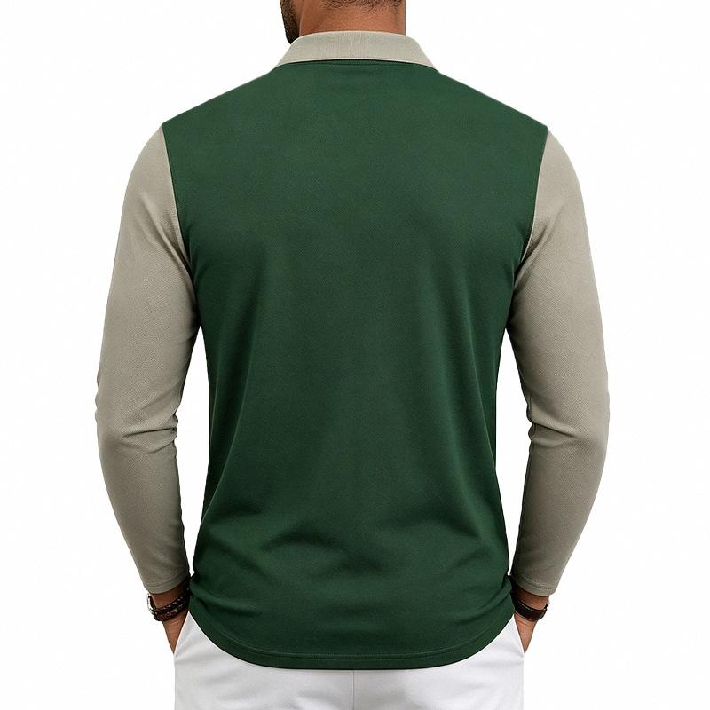 Herren American Style Lockerer Farbblock Casual Umlegekragen Langarm Golf Poloshirt