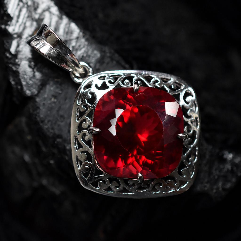 Natural Red Ruby Pendant 925 Sterling Silver Square Cushion 24ct Gem Gemstone Jewelry Gift