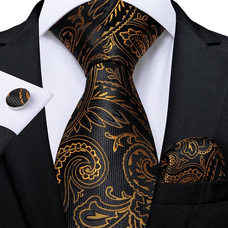 Dibangu Men Tie Paisley Wedding Tie for Men Hanky CufflinkS Silk Men Tie Set Party Business Fashion