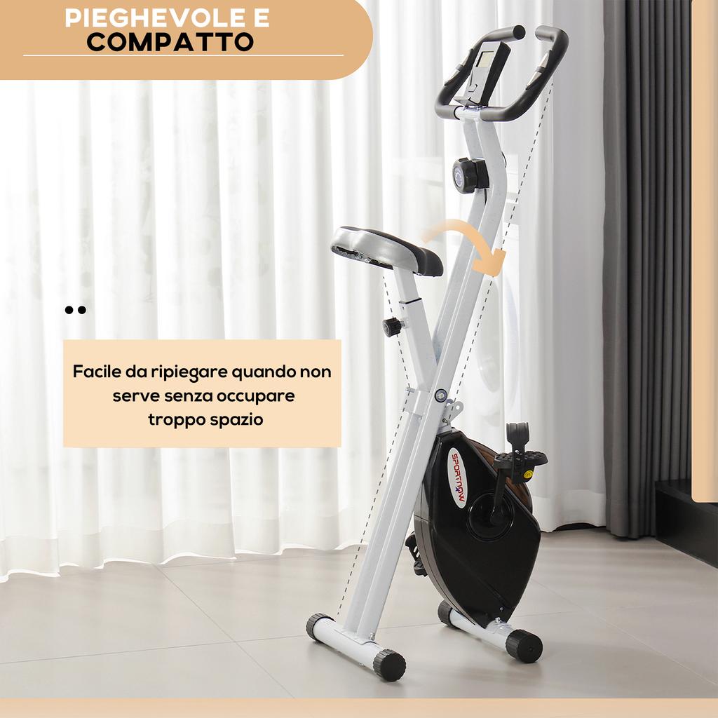 Folding and Quiet Exercise Bike with 8-Level Magnetic Resistance and Heart Rate Sensor, for Home Gym, Black and White