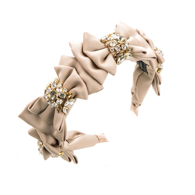 Heming Satin Stirnband: Europäische & Amerikanische Mehrschichtige Schleife mit Eingesetzten Diamanten, Eleganz im Koreanischen Stil