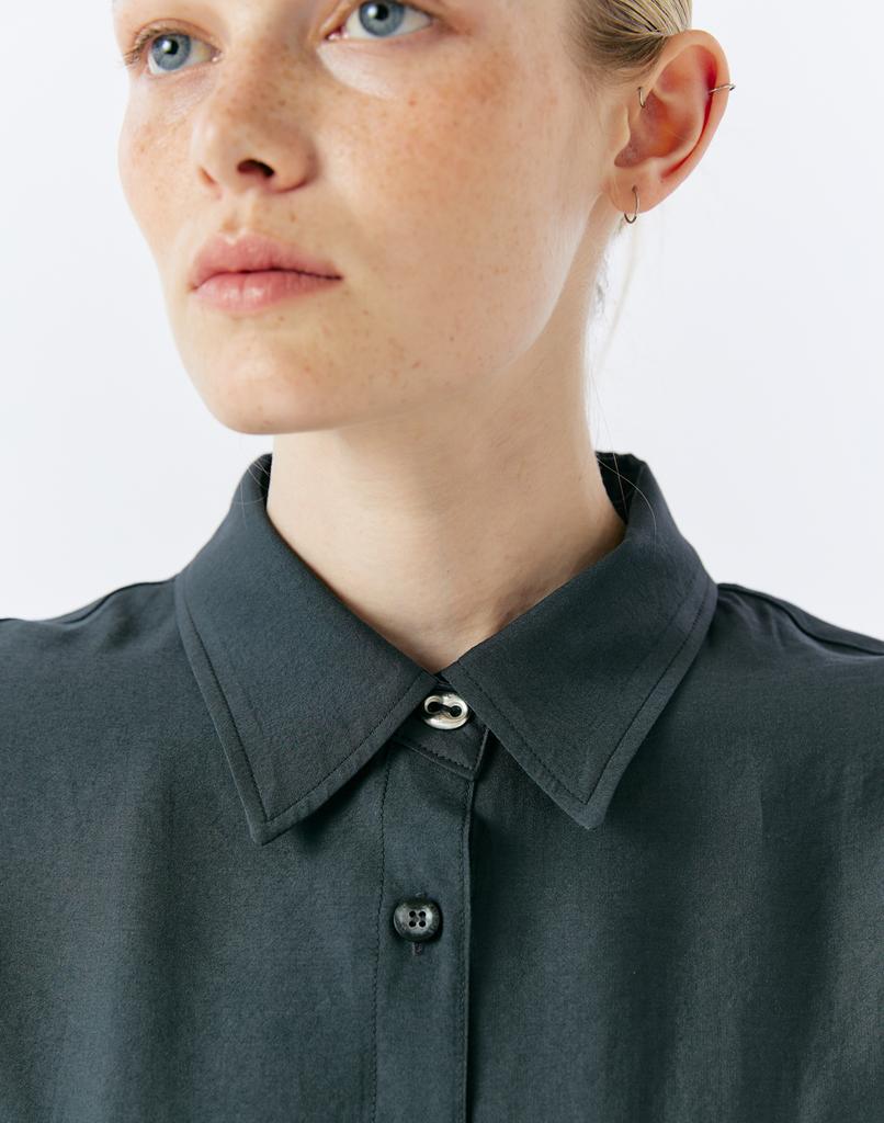 Editeom Ellipse Button Long Shirt - Charcoal