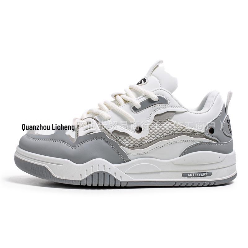 Men's Summer Sports Casual White Low-top Sneakers with Thick Sole